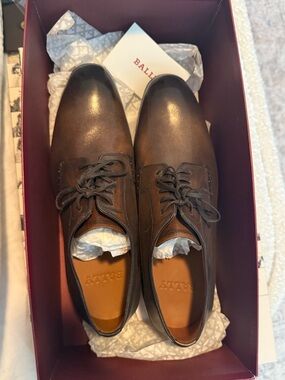 Bally Brown Leather Derby Lace-Up Dress Shoes